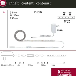 SimpLED Power Strip LED Blanc neutre avec Dimm/Switch Kit complet 1,5m revêtue 17W 1100lm/m 72 LEDs/m 4000K 24VA