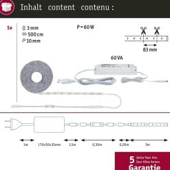 SimpLED Power Strip LED Blanc neutre avec Dimm/Switch Kit complet 5m revêtue 50W 1100lm/m 72 LEDs/m 4000K 60VA