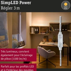 SimpLED Power Strip LED Blanc chaud avec Dimm/Switch Kit complet 3m revêtue 33W 1100lm/m 72 LEDs/m 3000K 48VA