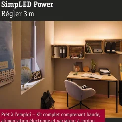 SimpLED Power Strip LED Blanc chaud avec Dimm/Switch Kit complet 3m revêtue 33W 1100lm/m 72 LEDs/m 3000K 48VA