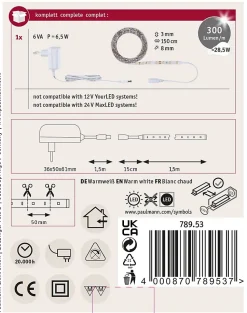 SimpLED Strip LED Blanc chaud Kit complet 1,5m revêtue 5W 300lm/m 60 LEDs/m 3000K 6VA