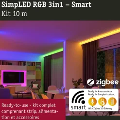 SimpLED Strip LED Smart Home Zigbee 3.0 RGB Kit complet 10m revêtue 26W 90lm/m 30 LEDs/m RGB 36VA