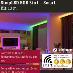 SimpLED Strip LED Smart Home Zigbee 3.0 RGB Kit complet 10m revêtue 26W 90lm/m 30 LEDs/m RGB 36VA