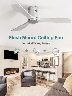 Sofucor Ventilateur de plafond de 132 cm, Télécommande Sans lumière Argent et gris