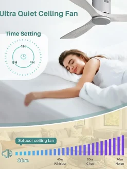Sofucor Ventilateur de plafond de 132 cm, Télécommande Sans lumière Argent et gris
