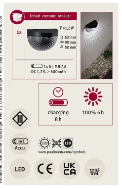 Solar Luminaire d'allée LED Mimmo IP44 6500K 18lm Noir