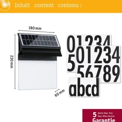 Solar Numéro de maison lumineux LED Neda IP44 3000K 14lm Noir