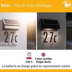 Solar Numéro de maison lumineux LED Neda IP44 3000K 14lm Noir