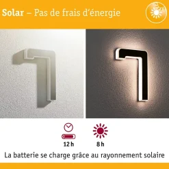 Solar Numéro de maison lumineux LED avec batterie interchangeable Numéro 7 IP44 3000K 6lm Noir
