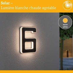 Solar Numéro de maison lumineux LED avec batterie interchangeable Numéro 6 IP44 3000K 6lm Noir
