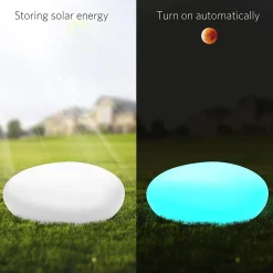 SOLAR STONE: Pierre lumineuse LED (blanc + RGB) à recharge solaire. Avec télécommande