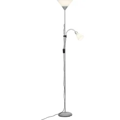 SPARI LED Lampadaire 2L avec liseuse argent/blanc E27+E14 8W - métal/plastique - ampoule incluse
