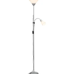 SPARI LED Lampadaire 2L avec liseuse argent/blanc E27+E14 8W - métal/plastique - ampoule incluse