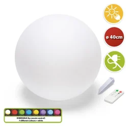 Sphère LED RGB rechargeable solaire 40cm. Avec télécommande