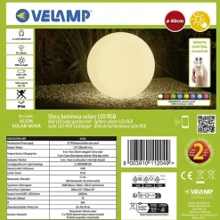 Sphère LED RGB rechargeable solaire 40cm. Avec télécommande