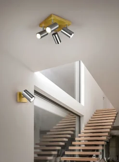 Spot 4 lumières GU10, Max 35 W, orientable et design, nickel mat - Trio Marley