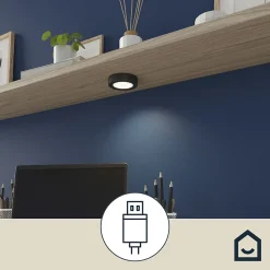 Spot à pile Mohun LED intégrée variation de blancs IP20 dimmable 50lm 1W Ø8xH.2,5cm noir GoodHome