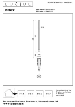 Spot de jardin LORNEX en aluminium avec LED intégré - Noir - Lucide