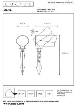 Spot de jardin MANAL en aluminium avec LED intégré - Anthracite - Lucide