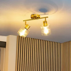 Spot de plafond doré avec verre 2 lumières orientable - Laura
