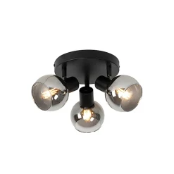 Spot de plafond intelligent noir avec verre fumé, incl. 3 Wifi P45 - Vidro