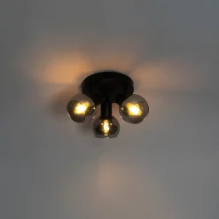 Spot de plafond intelligent noir avec verre fumé, incl. 3 Wifi P45 - Vidro