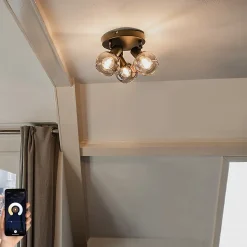 Spot de plafond intelligent noir avec verre fumé, incl. 3 Wifi P45 - Vidro