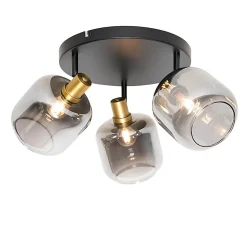 Spot de plafond intelligent noir avec or et verre fumé, incl. 3 Wifi P45 - Zuzanna