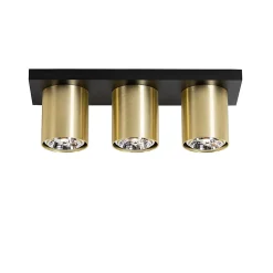 Spot de plafond moderne noir avec or 3 lumières - Tubo