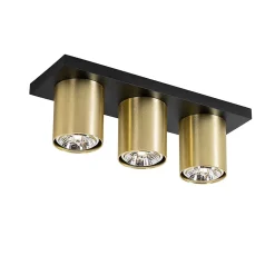 Spot de plafond moderne noir avec or 3 lumières - Tubo