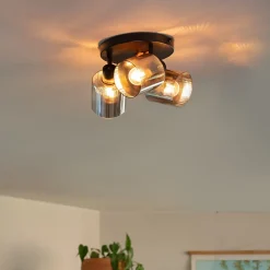 Spot de plafond noir avec verre fumé rond 3 lumières orientables - Laura