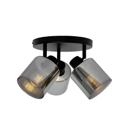 Spot de plafond noir avec verre fumé rond 3 lumières orientables - Laura