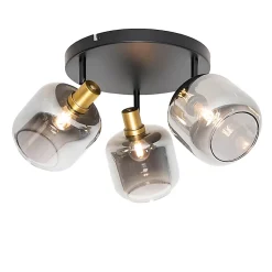 Spot de plafond noir avec or et verre fumé 3 lumières - Zuzanna