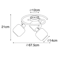 Spot de plafond noir avec verre fumé rond 3 lumières - Zuzanna
