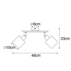 Spot de plafond noir avec abat-jour noir 2 lumières orientables - Hetta
