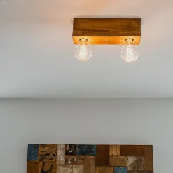Spot de plafond rustique en bois vintage 2 lumières - Bloc