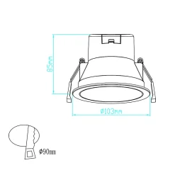 Spot downlight led encastrable 8W rond 90mm Noir, Anti-éblouissant CCT4 étanche IP44