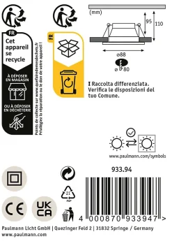 Spot encastré Cole rond 88mm GU10 max. 10W 230V gradable Blanc Noir mat