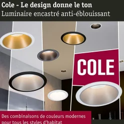 Spot encastré Cole rond 88mm GU10 max. 10W 230V gradable Blanc Doré mat