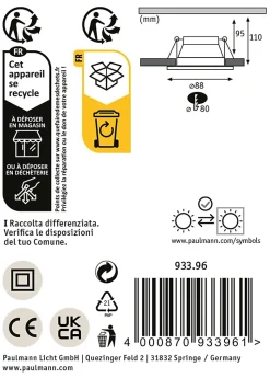 Spot encastré Cole rond 88mm GU10 max. 10W 230V gradable Blanc Doré mat