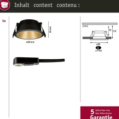 Spot encastré Cole rond 88mm GU10 max. 10W 230V gradable Noir Doré mat