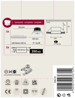 Spot encastré LED Calla fixe IP65 rond 80mm 7W 370lm 230V 4000K Blanc dépoli