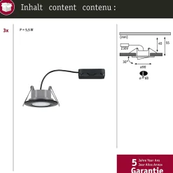 Spot encastré LED Calla Kit de 3 orientable IP65 rond 90mm 30 3x5W 3x400lm 230V White Switch Noir mat