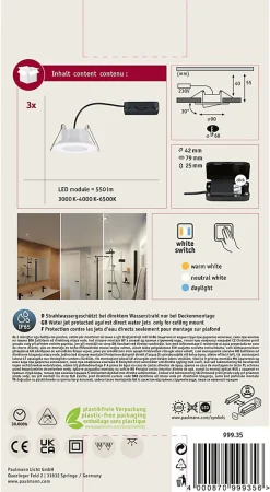 Spot encastré LED Calla Kit de base orientable IP65 rond 90mm 30 3x5W 3x400lm 230V White Switch Blanc dépoli