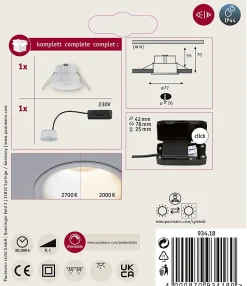 Spot encastré LED Cymbal Coin IP44 rond 77mm Coin 6W 440lm 230V gradable Dim to warm Blanc dépoli