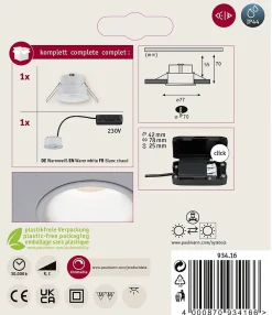 Spot encastré LED Cymbal Coin IP44 rond 77mm Coin 6,7W 430lm 230V gradable 2700K Blanc dépoli