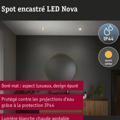 Spot encastré LED Nova Coin Kit de base fixe IP44 rond 78mm Coin 3x6W 3x470lm 230V 2700K Doré mat