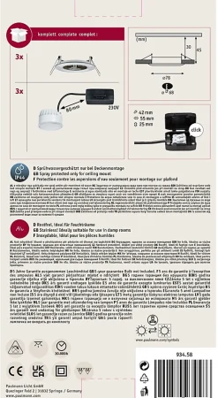Spot encastré LED Nova Coin Kit de base fixe IP44 rond 78mm Coin 3x6W 3x470lm 230V 2700K Acier brossé