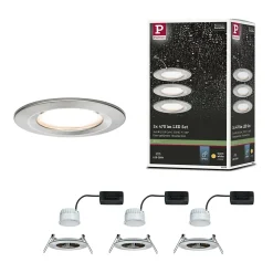Spot encastré LED Nova Coin Kit de base fixe IP44 rond 78mm Coin 3x6W 3x470lm 230V 2700K Acier brossé