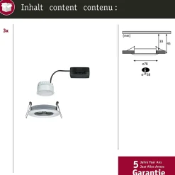 Spot encastré LED Nova Coin Kit de base fixe IP44 rond 78mm Coin 3x6W 3x470lm 230V 2700K Alu tourné